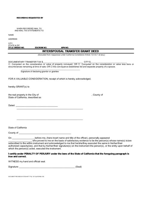 Interspousal Transfer Grant Deed Form - State Of California printable ...
