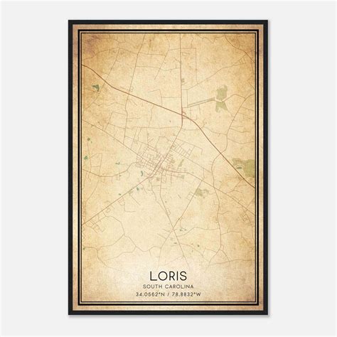 Vintage Loris South Carolina Map Poster, Loris SC City Road Wall Art ...