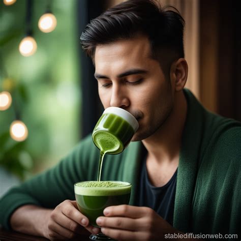 Man Enjoying Matcha Drink | Stable Diffusion Online