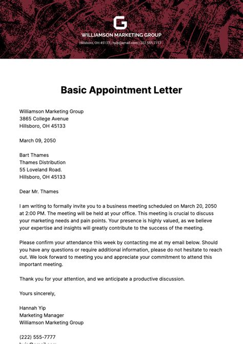 Free Committee Appointment Letter Template to Edit Online