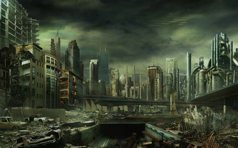 HD Wallpaper: Post-Apocalyptic Sci-Fi Cityscape