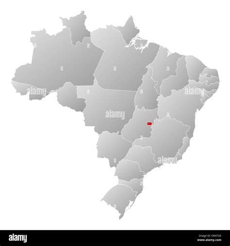 Political map of Brazil with the several states where Brazilian Federal District is highlighted ...