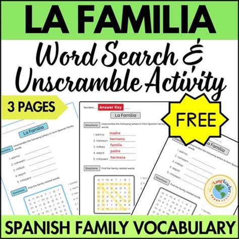 FREE Spanish Family Vocabulary Unscramble & Word Search Activities La ...