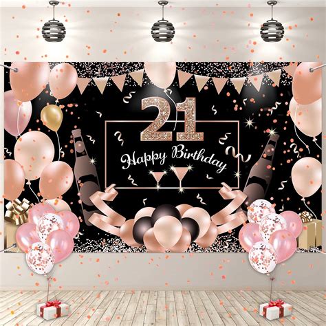 Buy 21th Birthday Banner, 21th Birthday Decorations Rose Gold, 21th ...