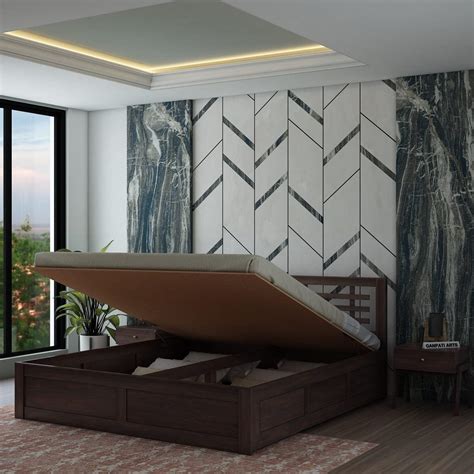 Ganpati Arts Sheesham Wood Lyon King Size Bed with Hydraulic Storage ...