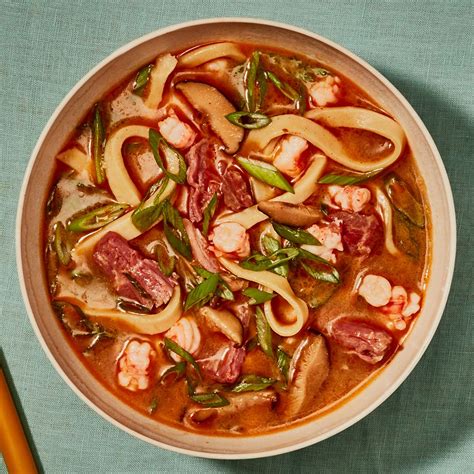 Miki Noodles With Smoked Ham, Chicken, and Shrimp Recipe | Bon Appétit