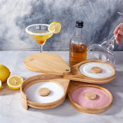 3 Tier Bamboo Margarita Salt Rimmer Set Perfect Bar Glass Rimmer for ...