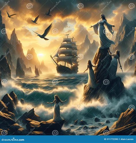 Greek mythology sirens stock illustration. Illustration of clouds ...