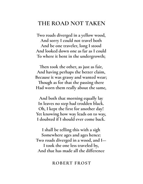 The Road Not Taken, Full Poem Robert Frost, Literary Poster / Poetry ...