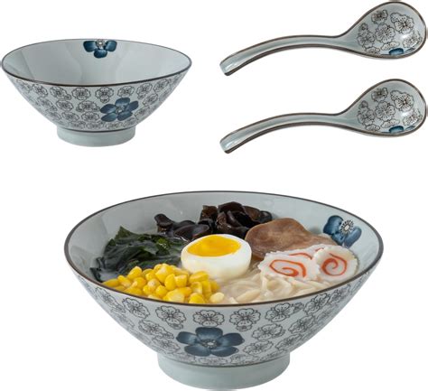 ALMA Ceramic Ramen Bowl Set- 2 Sets of 30oz Japanese Ramen Bowl with ...