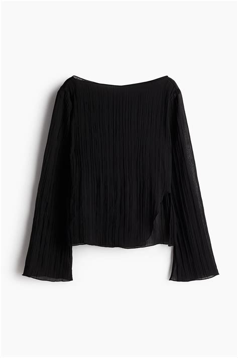 Overlock-detail crinkled top - Black - Ladies | H&M IN