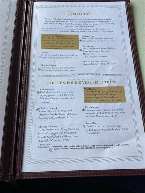 Menu at Chestnut Hill Restaurant, Myrtle Beach