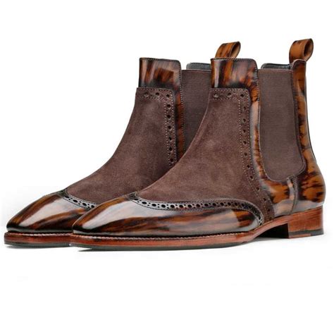 Agnolo Wingtip Chelsea Boots in Brown
