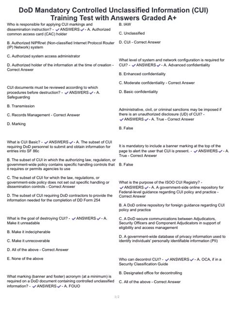 DoD Mandatory Controlled Unclassified Information (CUI) Training Test ...