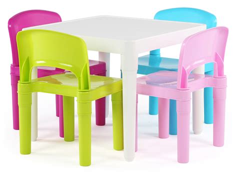 Tot Tutors Kids Plastic Table and 4 Chairs Set, Bright Colors