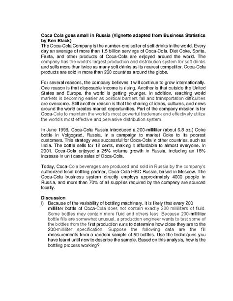 430056325 Case Study 2 Coca Cola Goes Small in Russia - Coca Cola goes ...