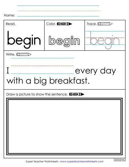 Sight Word: Begin (Worksheets)