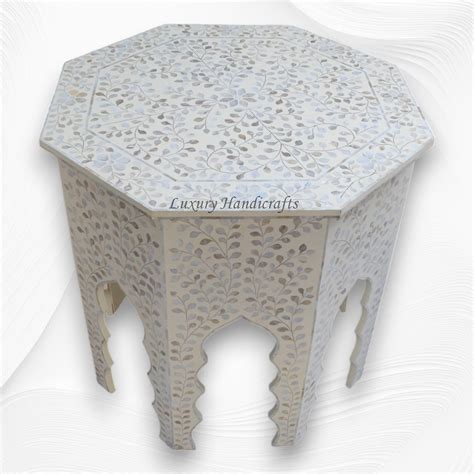 Naomi MOP Inlay Octagonal Large Side Table Beige – Luxury Handicrafts