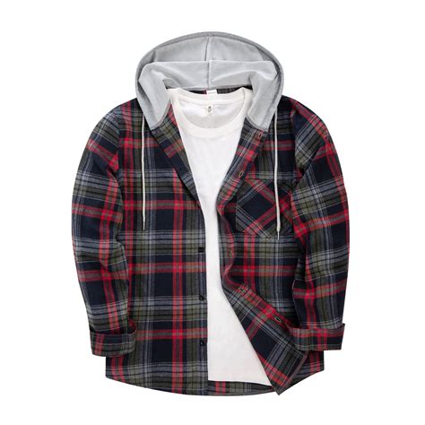 Dovford Hooded Flannel Shirt for Men Plaid Shirts Long Sleeve Flannel ...