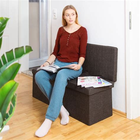 Folding Ottoman with Seat Black 73 x 114 x 38 cm Seat Bench Storage ...