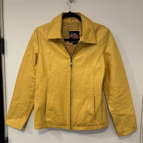 Yellow genuine leather jacket. Vintage USA leather.... - Depop