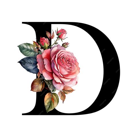 Premium Vector | Black letter D font romantic typography with pink watercolor floral background