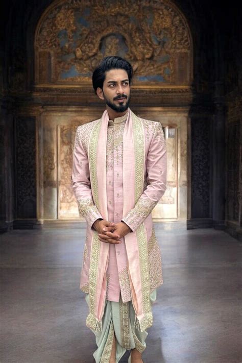 The Abstract Jewel Sherwani in Onion Pink – GROOM2B
