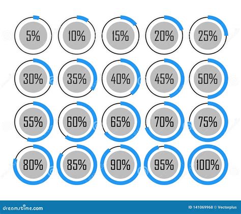 Icons Template Pie Graph Circle Percentage Blue Chart 5 10 15 20 25 30 ...