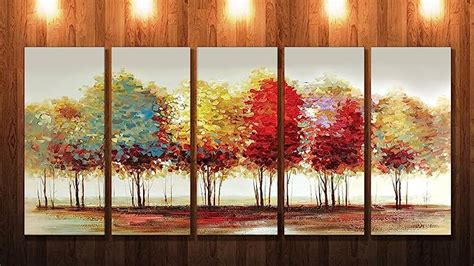SAF paintings Premium Large 5 Panel Trees Ink Painting?(24 Inch X 50 ...