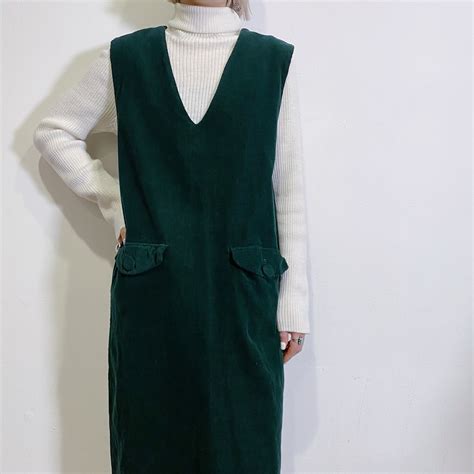 80s green corduroy jumper dress | LEMON