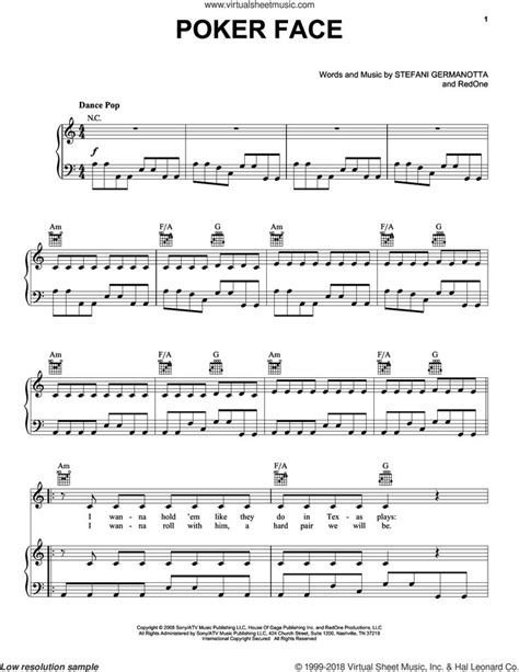 GaGa - Poker Face sheet music for voice, piano or guitar [PDF] | Sheet ...