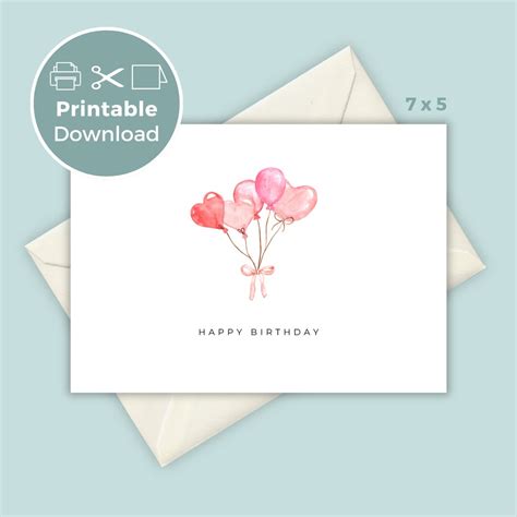Happy Birthday Card Printable, Balloon Birthday Card Digital Download, Print at Home - Etsy