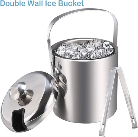 Hopekings Ice Bucket Stainless Steel Double Wall Ice Bucket with Lid ...