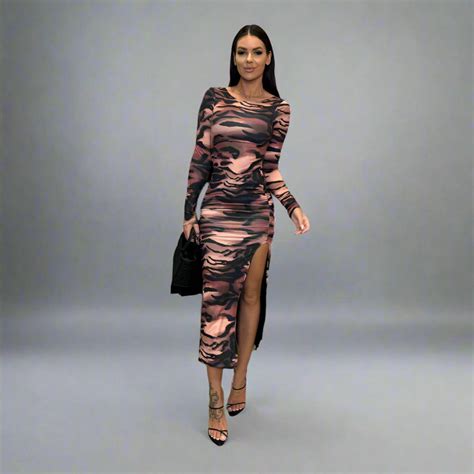 Shop Brown Ruched Side Slit Dress - for Women | OUTZIDR | Gen-Z Style