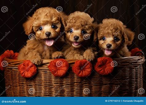 Group of Adorable Poodle Puppies Sitting in a Basket, Generative AI ...