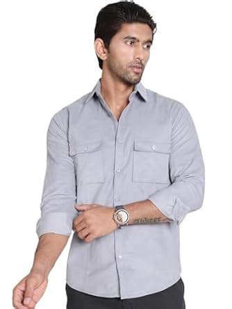 Indian Needle Light-Grey Men Standard Corduroy Cotton Shirt (Light-Grey ...