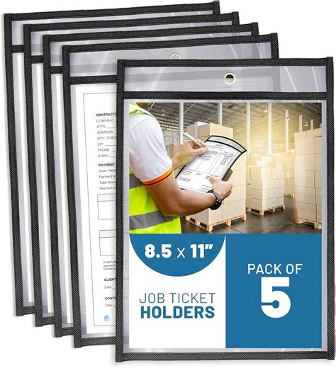 5 Pack Job Ticket Holders 8.5x11 - Work Order Plastic Sleeves for ...