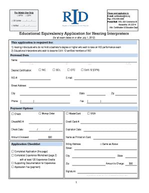 Fillable Online rid educational equivalency application for rid form ...
