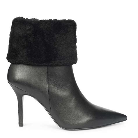 Buy Solveig Fur Cuff Black Leather Ankle Boots for Women – SaintG India