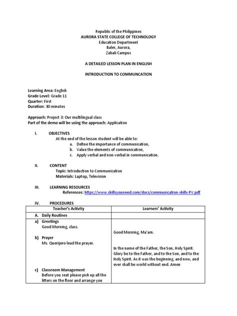 Image result for Communication Lesson Plan