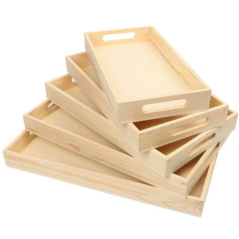 Buy Yangbaga Rustic Wooden Serving Trays with Handle - Set of 7 ...
