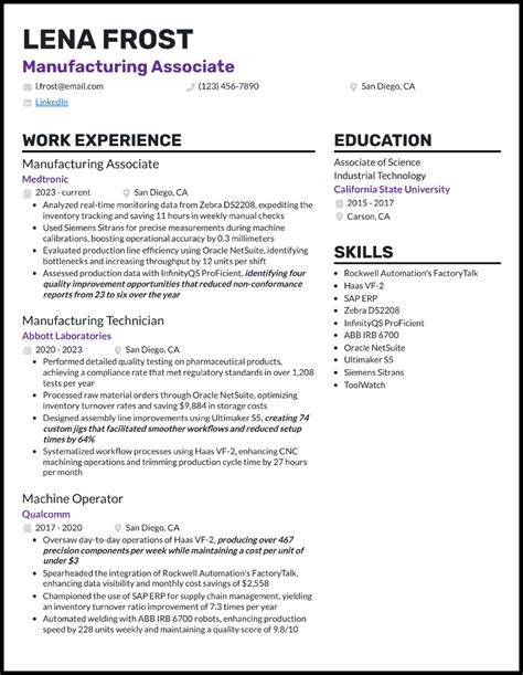 Manufacturing Resume Examples 的图像结果