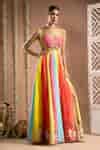 Buy Multi Color Crepe, Satin Mirrors, Horse Print Panelled Anarkali ...