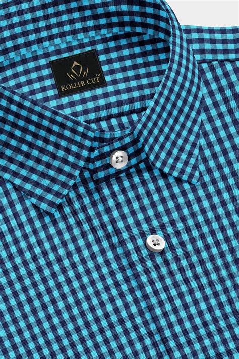Dresden Blue and Estate Blue Gingham Checks Cotton Shirt – kollercut