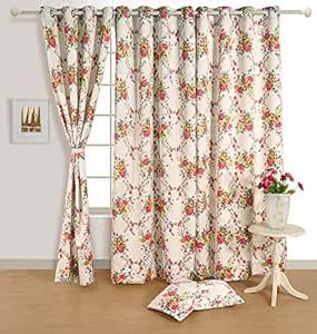 Buy Swayam Cotton Floral Printed Eyelet Window Curtain (4 x 5 ft ...
