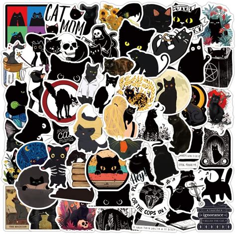 Buy 100PCS Cute Black Cat Stickers, Waterproof Vinyl Stickers for Water ...