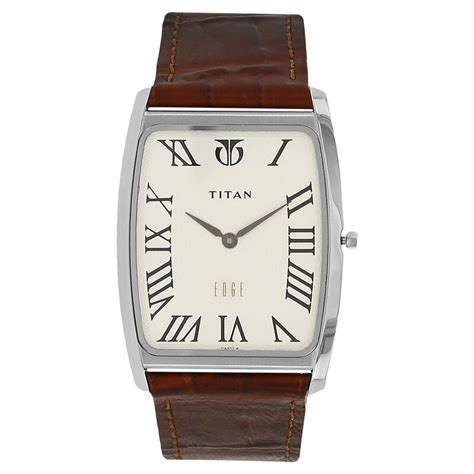 Buy Online Titan Edge Quartz Analog White Dial Brown Leather Strap ...