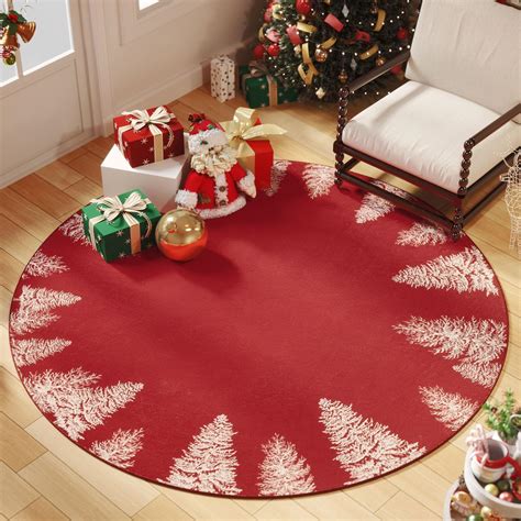 Amazon.com: jinchan Christmas Round Rug 4ft Area Rug Red Christmas Tree ...