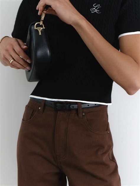 Slim leather belt with square buckle :: LICHI - Online fashion store