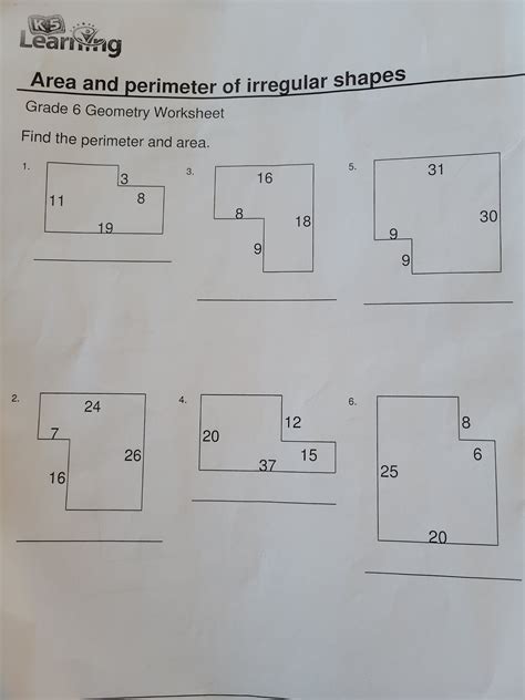 [Solved] . K5 Learning Area and perimeter of irregular shapes Grade 6 ...